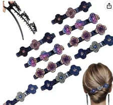 8 Pcs Braided Hair Clips for Women Satin Sparkling Crystal Stone Duckbill Clips