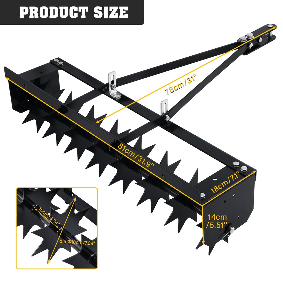 RQR 31 Inch Tow Behind Spike Aerator – Heavy Duty Lawn Aerator For Tractors & ATVs, Core Plug Aerator With Weight Tray