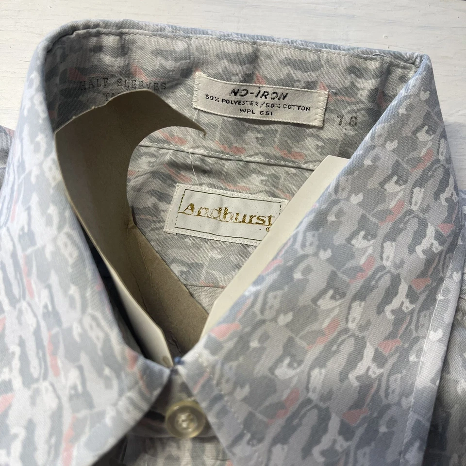 Camisa Cuello MARIPOSA L 16 De Colección Años 70 Patrón Abstracto Manga Corta Mod Disco Foto 2 de 4