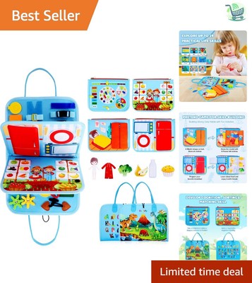 Portable Sensory Busy Board for Kids - Safe Learning Activities for Ages 1-6