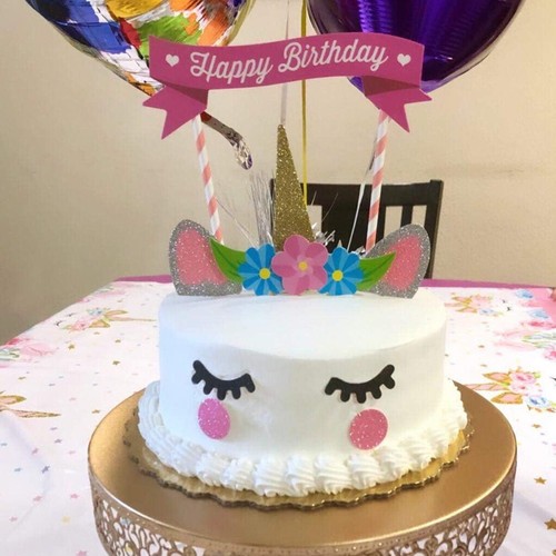 11Pcs Unicorn Happy Birthday Cake Topper Set eyes ear Kids Girls Decoration - Picture 10 of 11