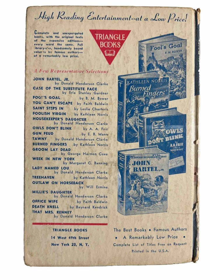 No Bed of Her Own by Val Lewton, Triangle Books, 1948 Very Rare, Out