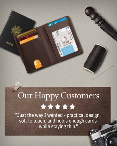 Real Leather Slim Bifold Wallets For Men W/ Pull Strap RFID Blocking Mens Wallet - Picture 16 of 19