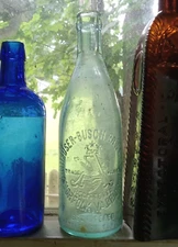 ANHEUSER BUSCH EMB EAGLE NORFOLK,VA BRANCH 1905 HAND BLOWN PRE PRO BEER BOTTLE