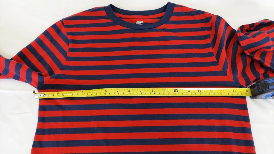 OLD NAVY Boy T-Shirt Size L (14/16) Red & Blue Striped Long Sleeves - Image 4 of 4