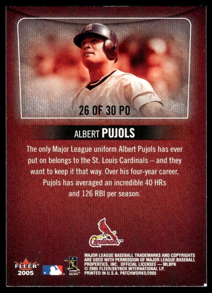 2005 Fleer Patchworks Property of Albert Pujols St. Louis Cardinals #26PO R65 - Image 2 of 2