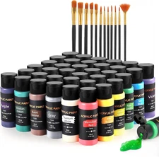 Acrylic Paint Set with 12 Art Brushes, 36 Colors (2 Oz/Bottle) Acrylic Paint for