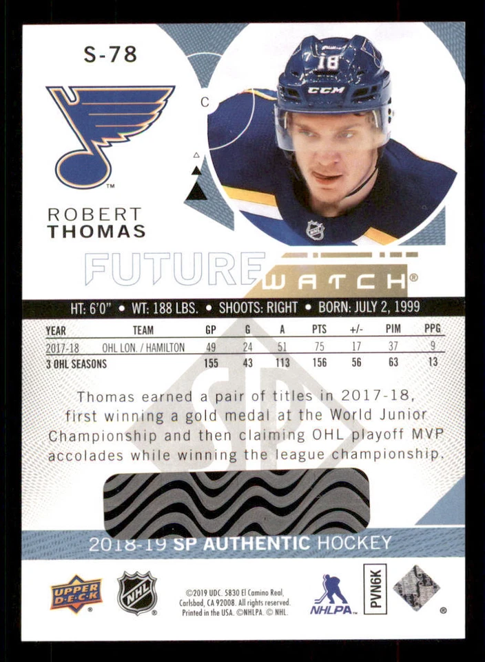2018-19 SP Authentic Spectrum FX #S78 Robert Thomas FW - Image 2 of 2
