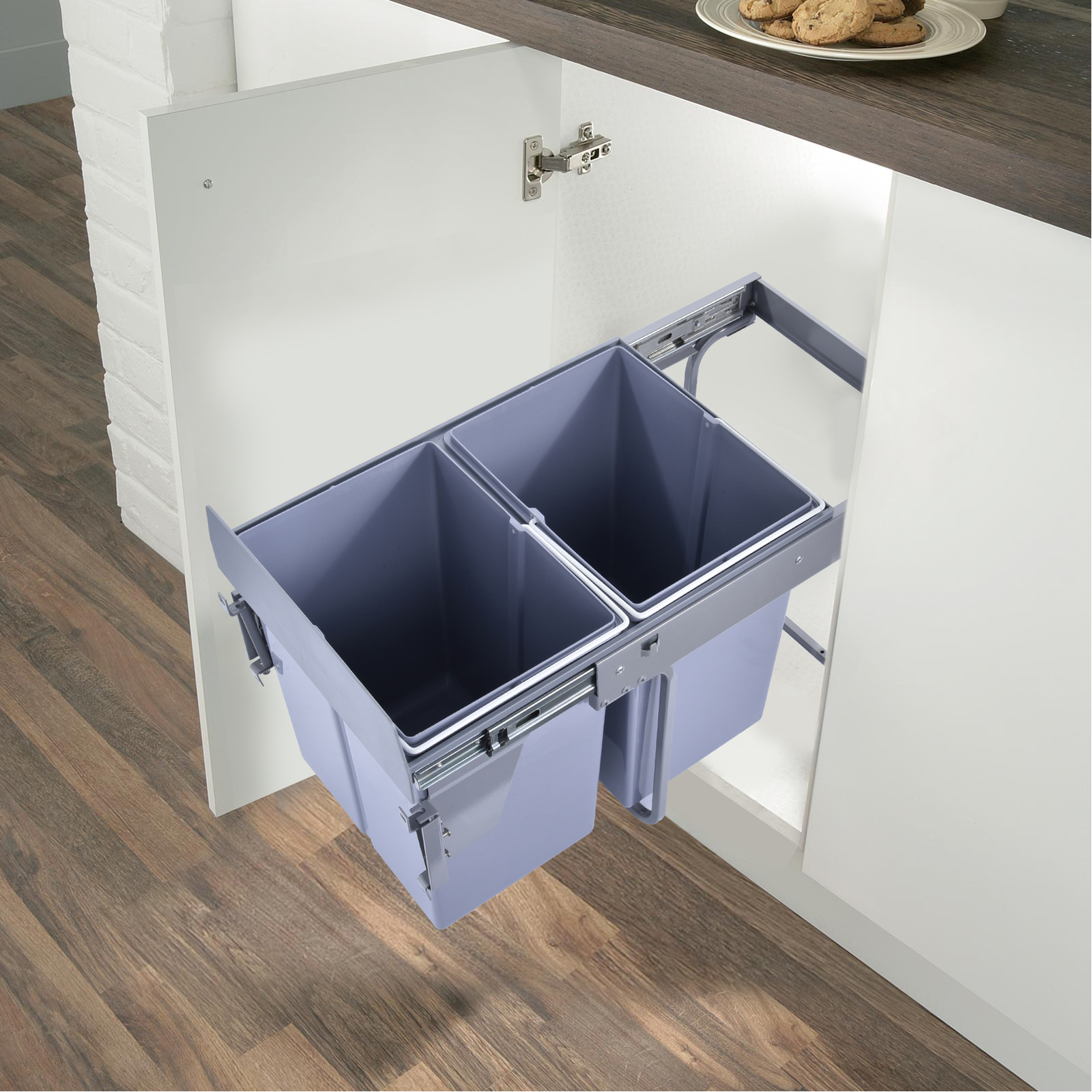 4 Gallon Pull Out Double Trash Cans Kitchen Cabinet Organizer Pullout In-Cabinet