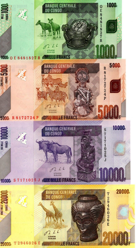 Congo set of 1000 to 20000 Francs 2020 UNC