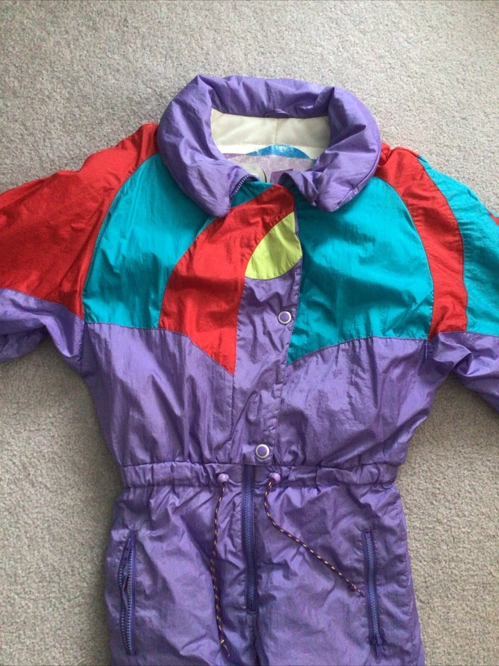 De Colección Roffe Años 90 Niñas XL Mujer’s S Esquí Nieve Traje Lila Verde Azulado Rojo Una Pieza Foto 2 de 4
