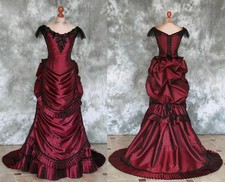 Victorian Red Bustle Party Dress Gothic Vampire Masquerade Ruched Prom Ball Gown