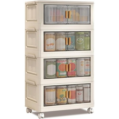 4-Tier Stackable Storage Bins W/ Lids, Wheels&Magnetic Doors, Foldable Organizer