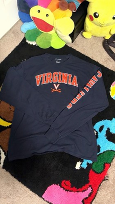 #ad Champion Men#x27;s L Blue Virginia Cavaliers Logo Graphic Tee Crew Neck Long Sleeve $15.00
