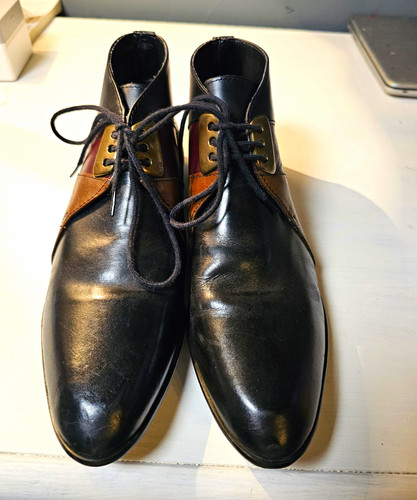 Bruno Valenti Womens Leather Chukka Ankle Boots Lace-Up Colorblock 7.5 Vintage