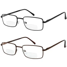Yogo Vision Bifocal Reading Glasses 2 Pack Metal Full Rim Readers Rectangle G...