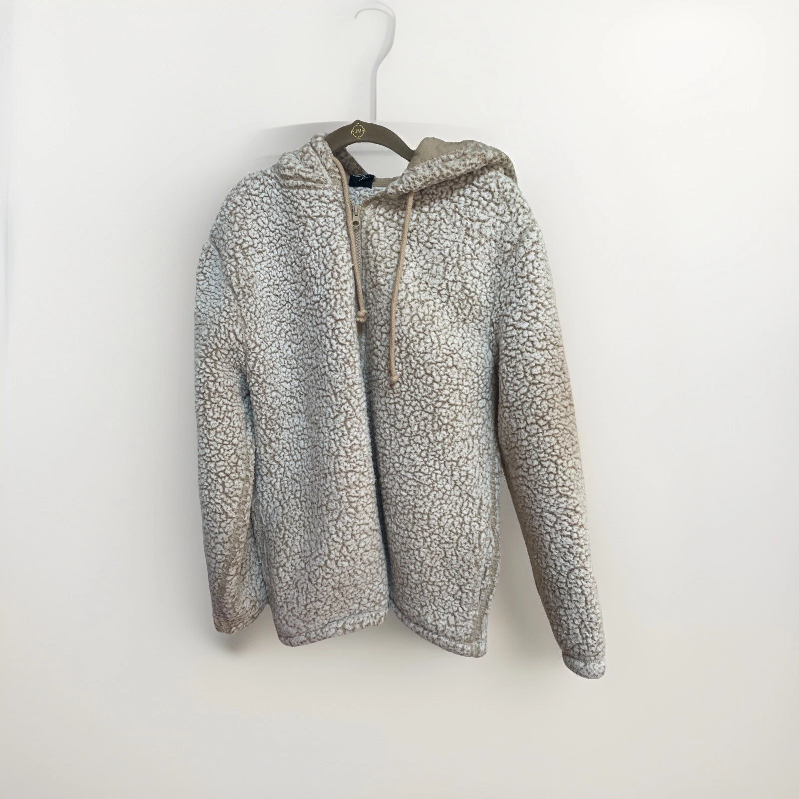 Pacsun Jacket Women Medium Beige Full Zip Tan Sherpa Fleece Warm Hoodie Cozy