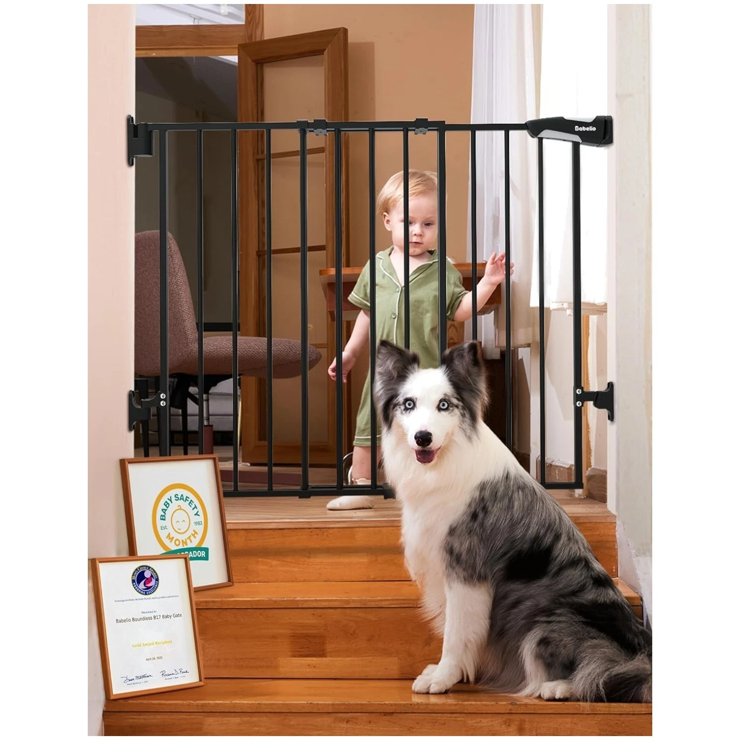 Black Baby Gate for Stairs & Doorways