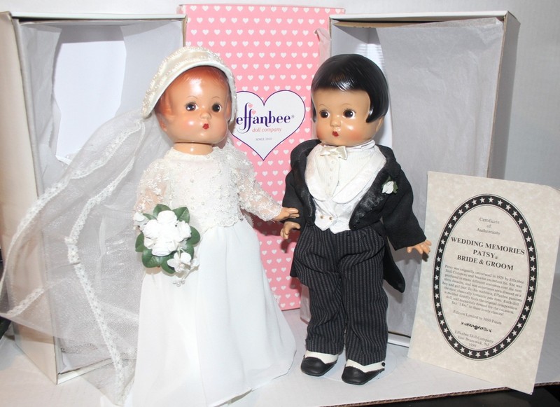 VTG Wedding Memories PATSY 10" Dolls BRIDE & GROOM SET Effanbee w/COA Box Charms