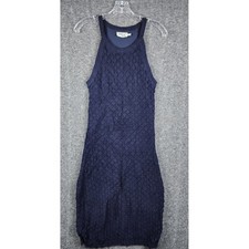 Eliza J Crochet Knit Sheath Dress Women Medium Navy Blue Pointelle Halter Midi