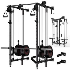Wall Mount Smith Machine Squat Rack Power Rack with Dual Pulley System Workout