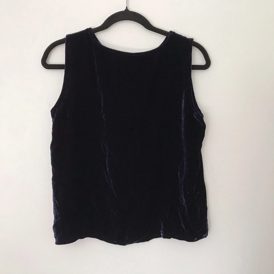 Regata Eileen Fisher anos 90 veludo azul escuro tamanho P Lagenlook férias de fadas bruxas - Imagem 3 de 4