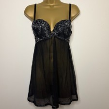 Daisy Fuentes Y2K Size M Babydoll Vintage Black Lace Sheer Lingerie Goth Glam