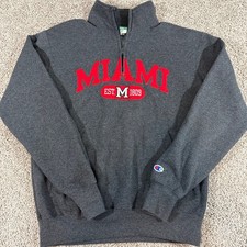 Champion Miami University Quarter Zip Sweatshirt Mens Medium Redhawks Gray EUC