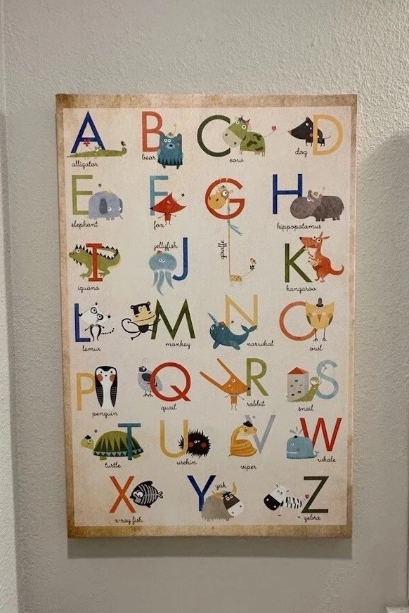 Arte de pared grande 24x36 alfabeto animal ABC lienzo decoración de guardería habitación infantil Foto 2 de 4