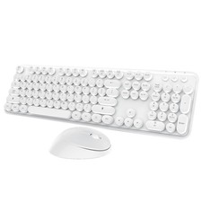 Wireless Keyboard Mouse Combo 104 Keys Cute White Keyboard with Number Pad  ...