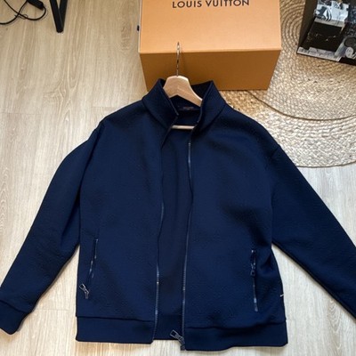 Louis Vuitton Men s L Navy Monogram Quilted Logo Zip Bomber Jacket