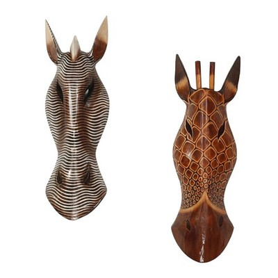 2er Set Giraffe Zebra Wandmaske Holzmasken Maske Afrika Tiermaske Set 2 ca 50 cm