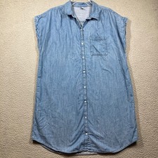 Old Navy Womens XL Chambray Denim Shirt Dress Sleeveless Button Up Medium Wash