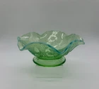 Fenton Uranium Glass Green Opalescent Glass Beaded Stars & Swag  Dish- Glows