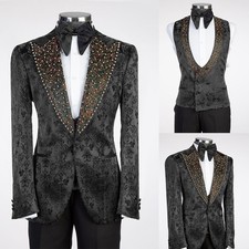 Pearl Men Suits Paisley Rhinestone Peak Lapel Single Breasted Wedding Cocktail