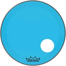 Remo Powerstroke P3 Colortone Blue Resonant Bass Drum Head 5" Offset Hole 24 in.