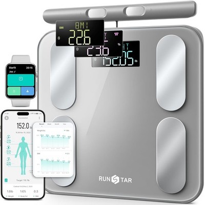 RunStar Smart Ganzkörper-Zusammensetzungswaage, 8 Elektroden, Farb-TFT-Display, KÖRPER