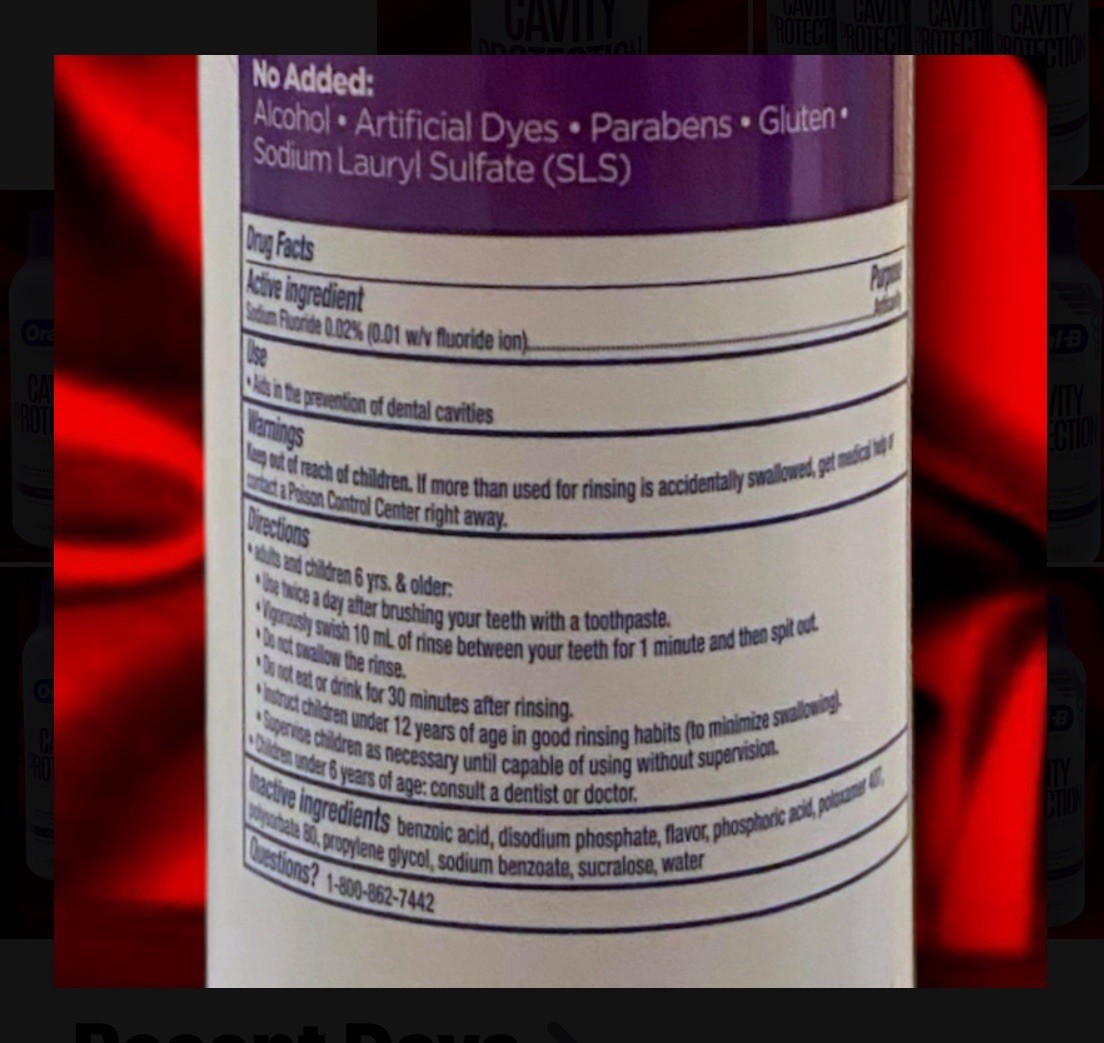 4pk Oral-B Cavity Protection Fortifying Mint Oral Rinse Mouth Wash 475ml Each