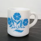 Vintage Hazel Atlas White Milk Glass Blue Cornflower Mug Cup Floral