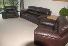 Brown Leather 3 Piece Suite Sofa and Armchairs