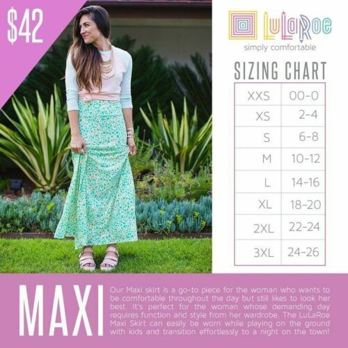 Gonna XS MAXI LULAROE ~ MOTIVO VERDE e rosa ~ taglie 2-4; tessuto aderente; nuova con etichette - Foto 3 di 3
