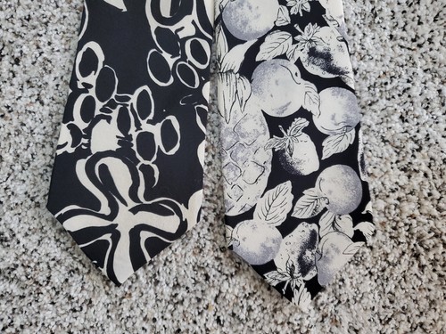 Lot of 2 Vintage Silk Ties Don Loper Beverly Hills - Black & Ivory - Picture 5 of 7