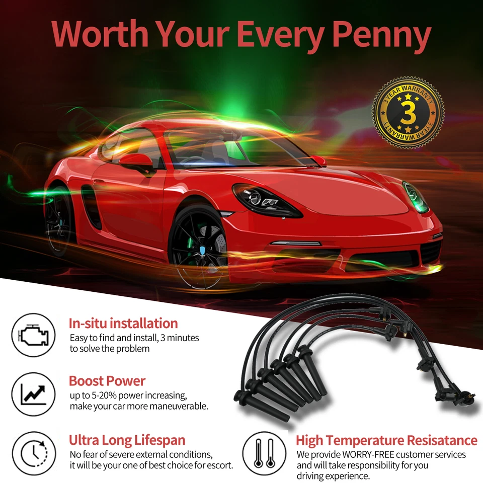 HTN 6 Spark Plug Wireset for 3.0L 1996-1999 Ford Taurus Mercury Sable 671-6090 - Imagem 2 de 4