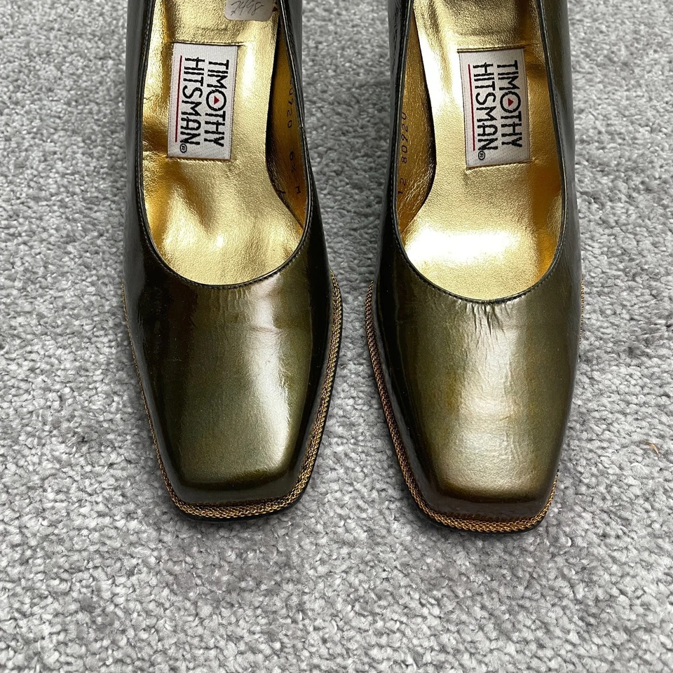 Zapatos de salón Timothy Hitsman de cuero con punta cuadrada para mujer 6,5 M verde metálico Foto 4 de 4