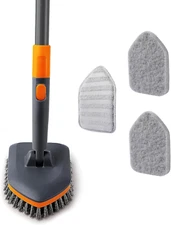 Tile Tub Scrubber Brush with 3 Different Function Cleaning Heads and 56" Extenda