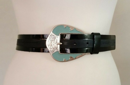 MCM Black patent leather belt with baby 