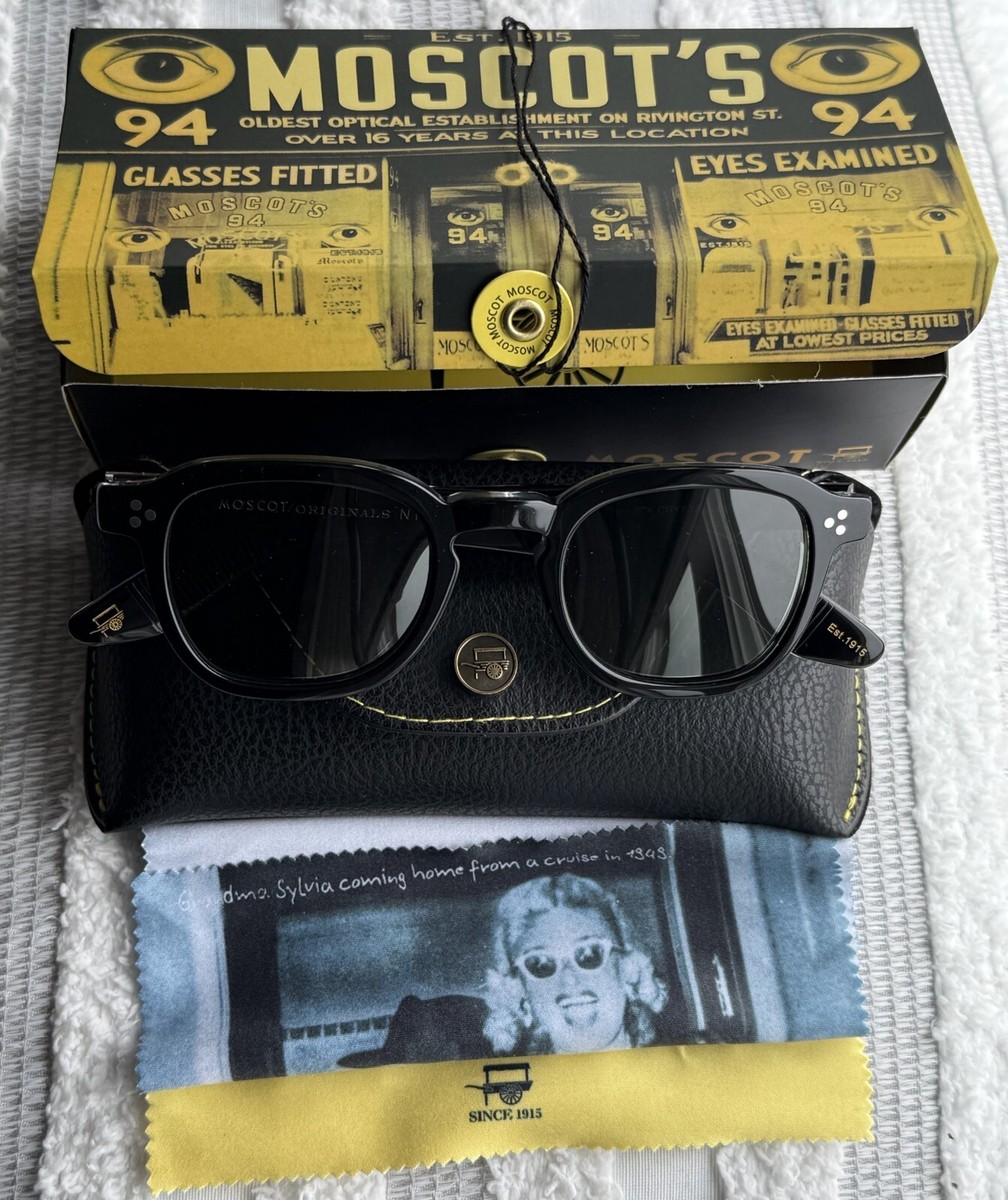 New Gift Set Moscot Momza Black Crystal Frame Grey Polarized Lens