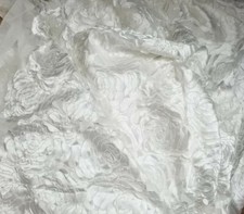 Laser Cut Glossy Sheen Ivory Satin Rosette Embroidery On Mesh Fabric By The Yard