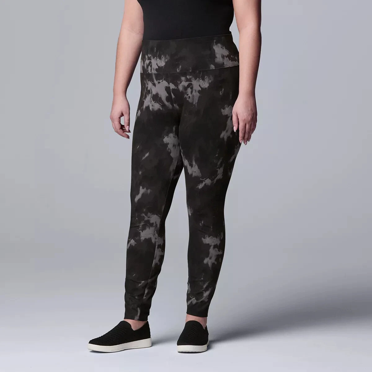 Simply Vera Wang Women's Black Tie Dye Print High Rise Live-In Legging-Sz  1X/2X