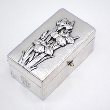 Japanese Antique Razor Case Box Iris Decorations Bisansha Sterling Silver